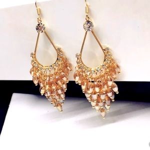 Bohemian Crystal Bugle Bead Waterfall Earrings